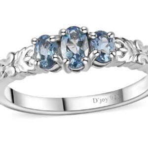 Santa Maria Aquamarine 3 Stone Ring in Platinum Over Sterling Silver 0.50 ctw